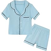 JWWN Kids Short Sleeve Pajama Set 100% Cotton Button Down Sleepwear Little Big Girls Boys Summer Soft Lounge Set 3-9 Years