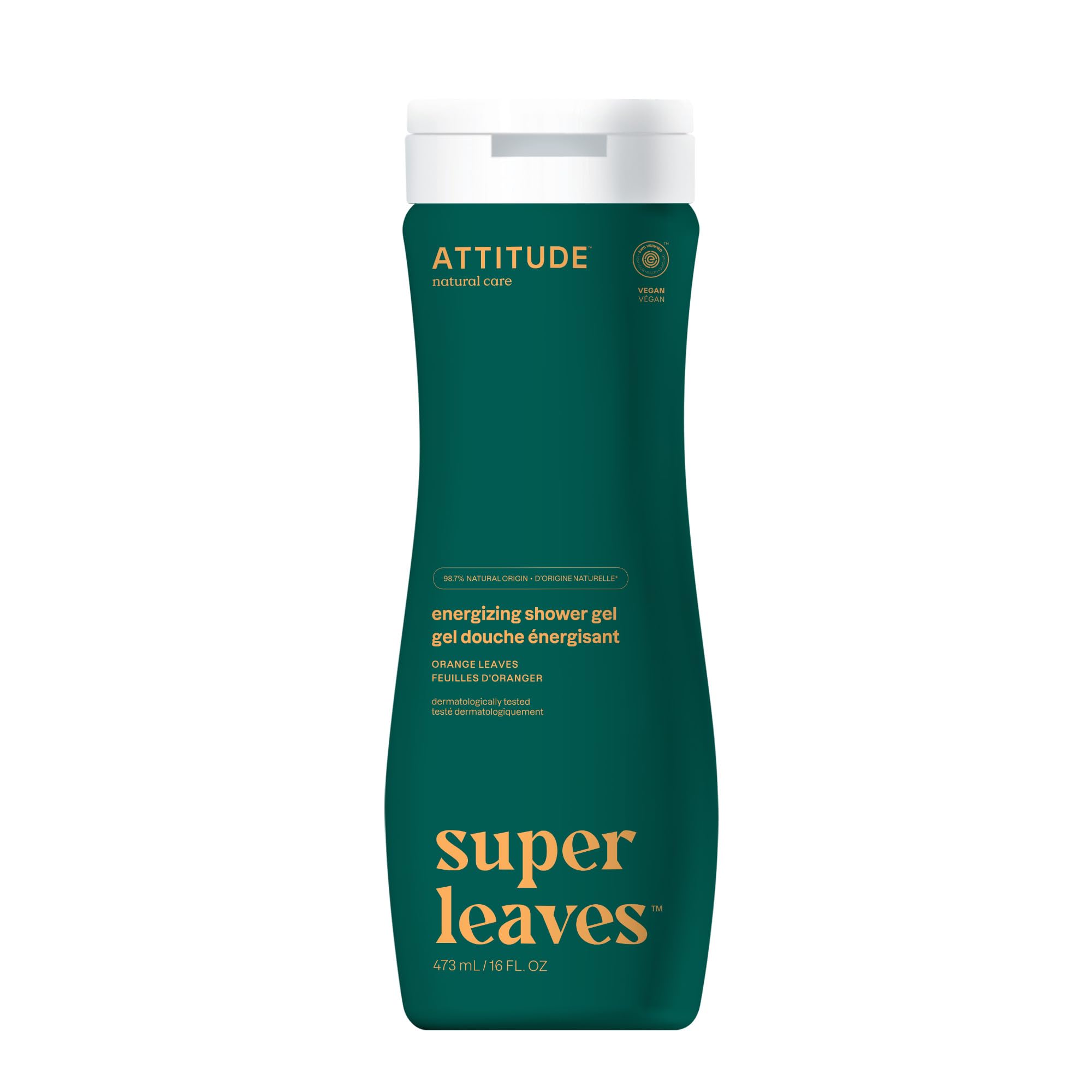 ATTITUDE Body Wash, EWG Verified Shower Gel, Dermatologically Tested, Plant and Mineral-Based, Vegan Personal Care Products, Orange Leaves, 16 Fl Oz