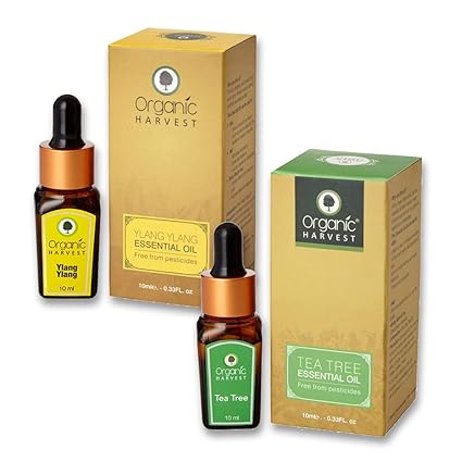 Organic Harvest Combo of Ylang Ylang Essential Oil (10ml) and Tea Tree Essential Oil (10ml), ECOCERT & PeTA Certified, Paraben & Sulphate Free