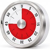 Visual Kitchen Timer for Cooking and Kids with Loud Alarm, No Batteries Required, Classroom Timers for Desk, Mechanical Desk Timer, Magnetic Egg Timer for Study, Chef Clock, Stainless Steel Timer