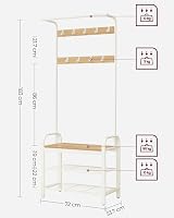 VASAGLE Coat Rack with Shoe Storage Bench 4-in-1 Oak Cream HSR40W view 7