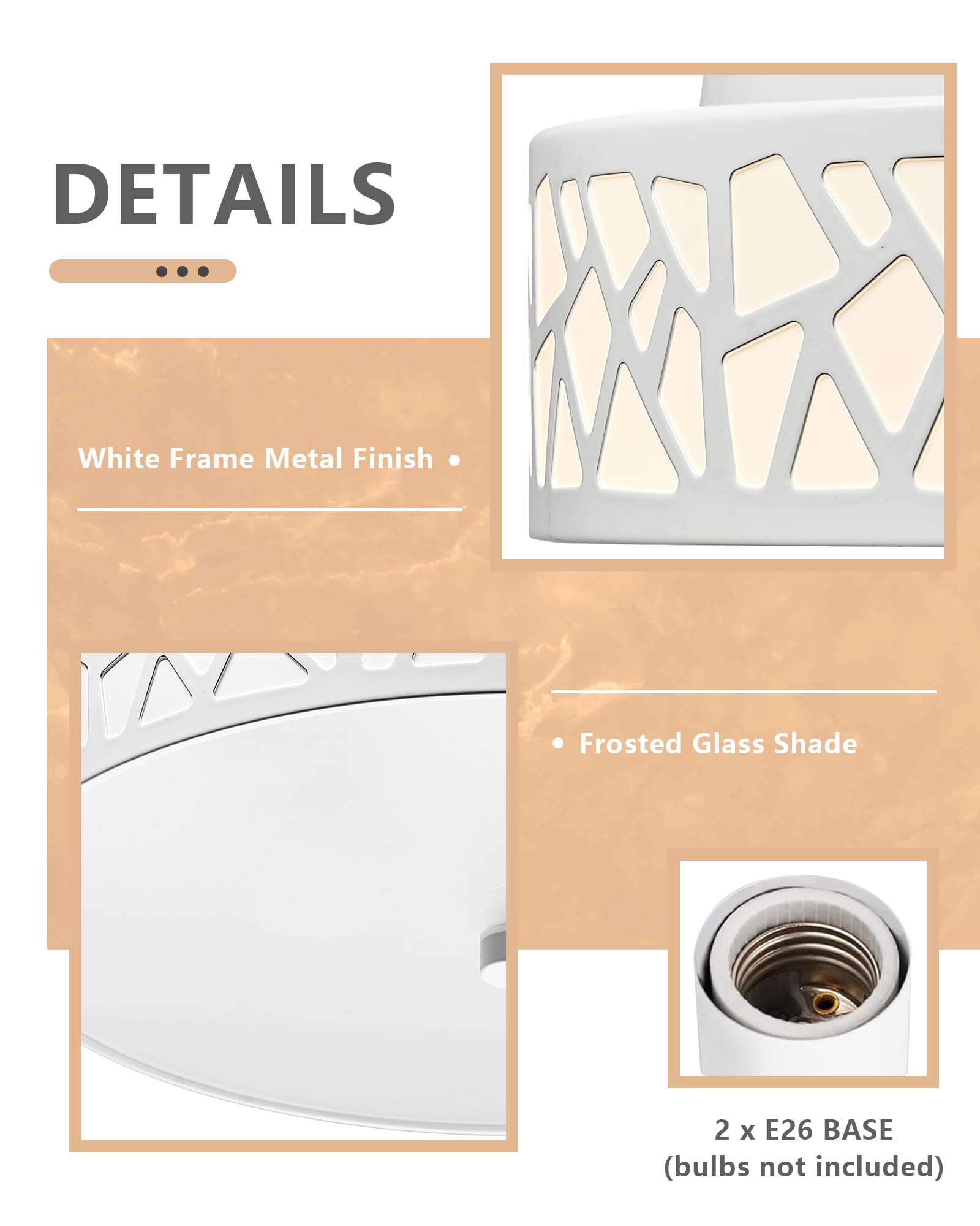 VICNIE 2-Light Flush Mount Ceiling Light, 12 inch Modern Ceiling Light Fixture with White Metal and Frosted Glass Shade for Hallway, Kitchen, Bedroom