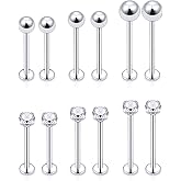 Ftovosyo 12Pcs 14G 16G Cheek Piercing Jewelry Stainless Steel Dimple Rings Labret Long Tongue Barbell Body Piercing Jewelry for Women Men Bar Length 14mm-19mm