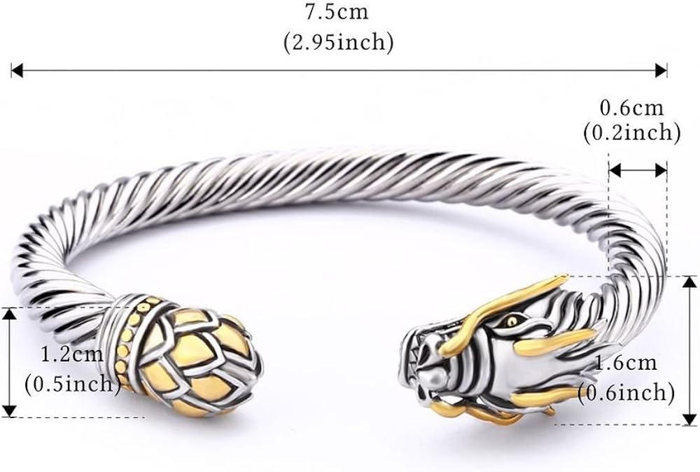 UNY Jewelry Chinese Dragon Rhodium Plated Bracelet Cuff Bangle Vintage Cable Classics Bracelet: Jewelry
