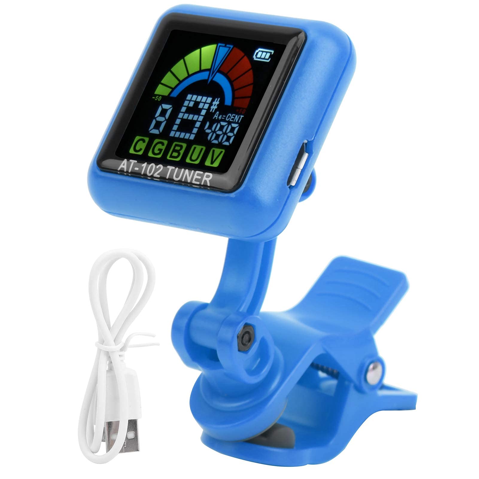 Guitar Tuner Clip On Tuner Ukulele Tuner USB Rechargeable Violin Electric Guitar Tuner with Color Screen for Musical Instrument Training (AT-102 Blue)