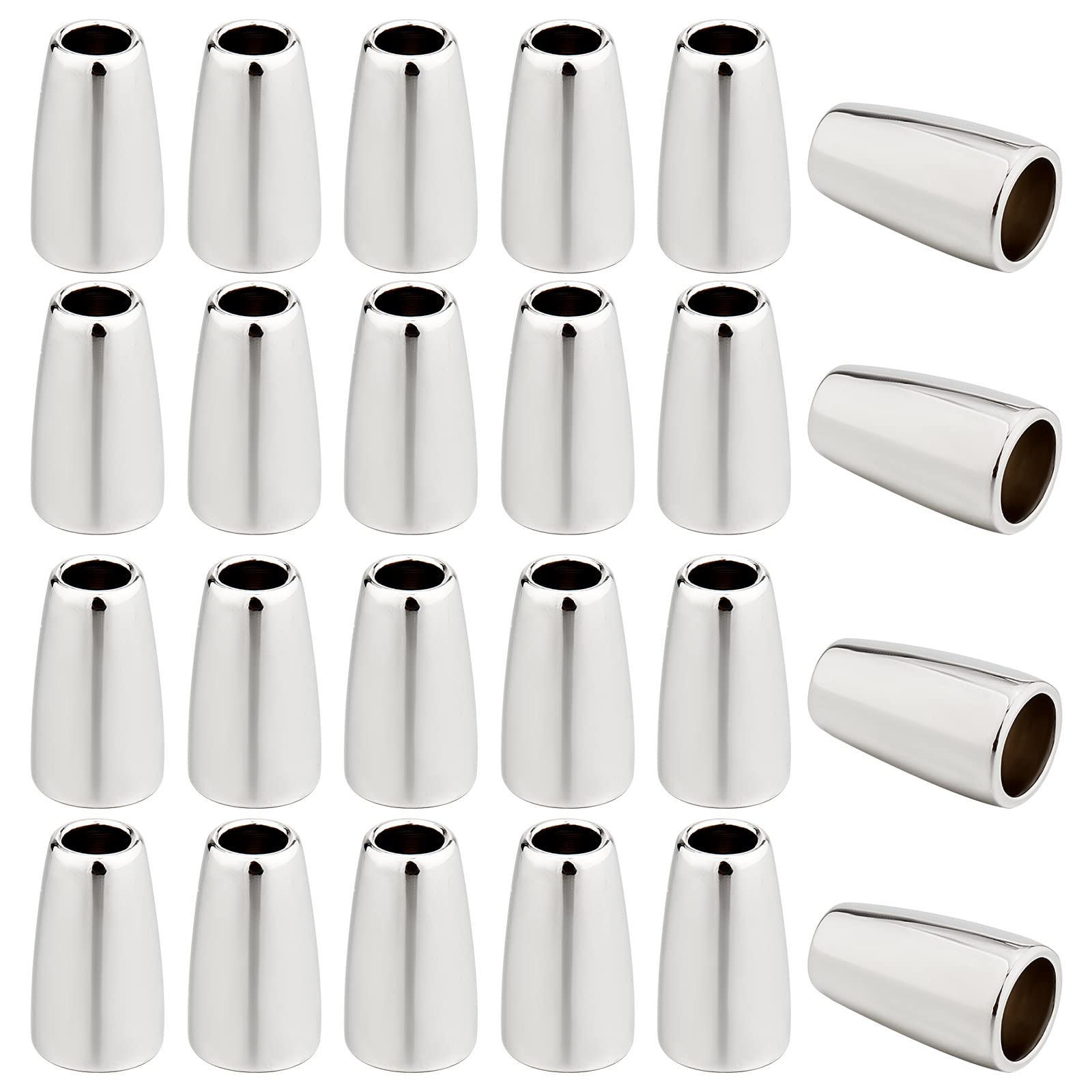 GORGECRAFT 40PCS Metal Bell Stopper Conical Bells Cord Rope Locks Fastener Ends Zipper Pull Ends Toggle Clip Cone Cord Lock for Lanyard Backpack Bag Clothing, Silver 4x7x13mm