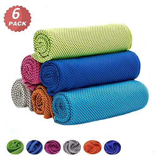 WIWISI 6 Packs Cooling Towels, Instant Relief ice Cold Towels for Yoga, Gym, Camping, Fitness, Workout, Sports, Travel