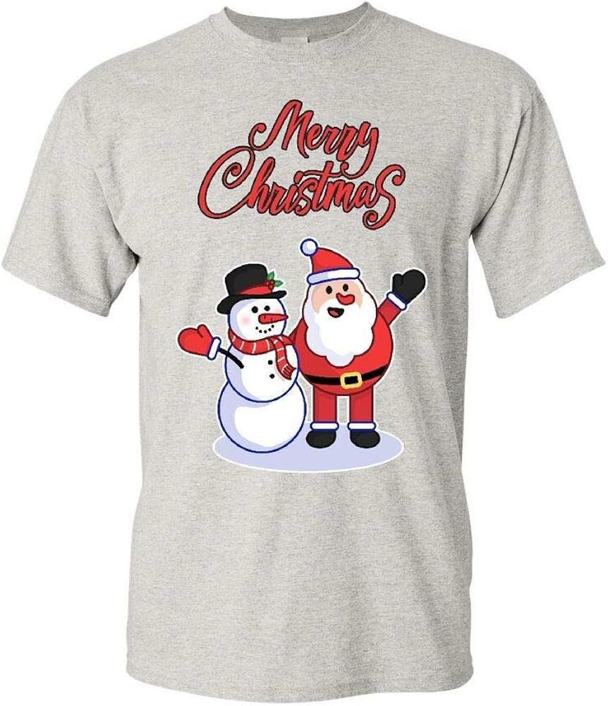 Merry Christmas Santa Snowman Hug TShirt Xmas Holiday Spirit Mens Tee