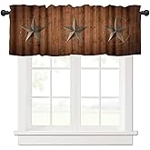 HZOHNAGO Western Texas Rustic Star Window Valance Curtains Retro Brown Board Wooden Pattern Short Curtain for Kitchen Living Room Bathroom Windows W54xL18in