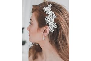 Jeairts Rhinestone Wedding Hair Comb Leaf Bridal Hair Pieces Flower Bride Headpiece Glitter Crystal Hair Accessories for Women and Girls (A-Silver)