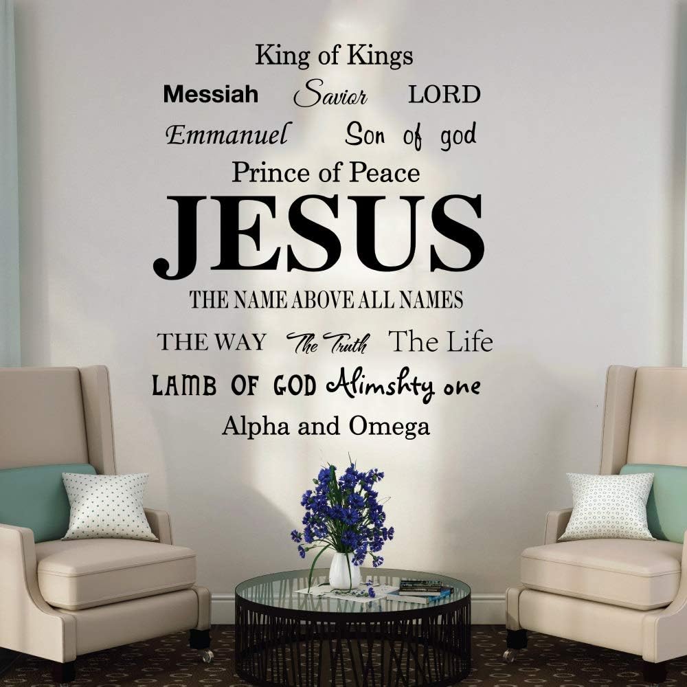 Jesus Name God Messiah Words Wall Sticker Bedroom Living Room Jesus Lord Religion Lettering Wall Decal Kitchen Vinyl Decor (Color : Soft pink, Size : 65cmhighx56cmwide)
