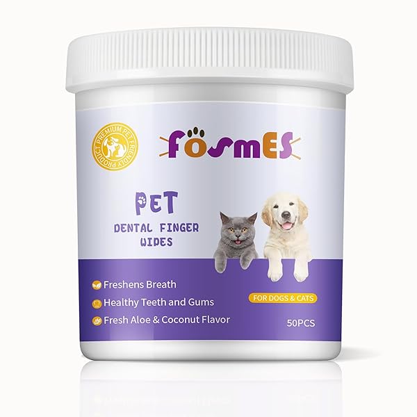 OUYOFI TEETH CLEANING FINGER WIPES FOR DOGS & CATS, REDUCES TARTAR & FRESHENS BREATH DENTAL WIPES，NATURAL MILD INGREDIENTS,DISPOSABLE DOG TEETH CLEANING WIPES,50PCS