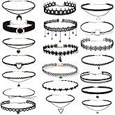 Hewill 20Pcs Velvet Choker Necklace Tattoo Lace Gothic Classic Black Necklace Collar Clavicle Chain Necklace for Women Y2k Necklace Jewelry Gift