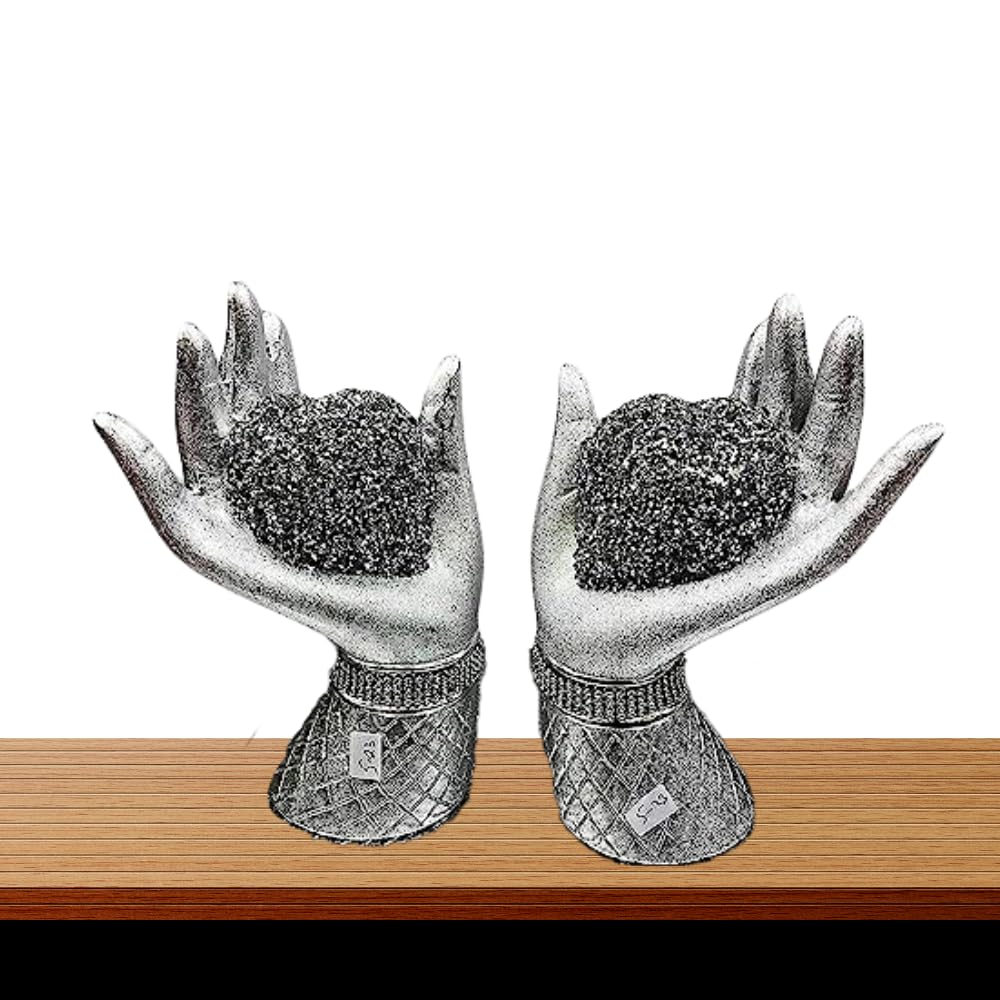 Silver Heart in Hands Ornament, Crushed Diamond Sparkle Bling, Decorative Statue, Wedding Anniversary Present