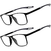 JixGien 2 Pack Reading Glasses for Men,Sports Style Blue Light Blocking Readers with Anti Glare Filter Lightweight Eyeglasses