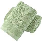 sense gnosis Green Hand Towel Set of 2 Full Embossed Velvet Floral Vine Pattern Super Soft 100% Cotton Highly Absorbent Decorative Jacquard Weave Hand Towels for Bathroom Home 13x 29 Inch