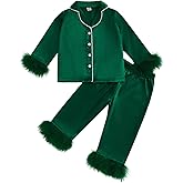 Ayalinggo Toddler Girl Silk Pajamas Baby Lapel Button Down Ruffle Satin Silk Pjs Sleepwear Loungwear Clothes Set