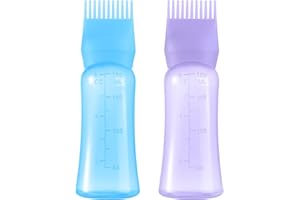 Aurnoet Root Comb Applicator Bottle 6 OZ, Hair Oil Applicator Bottles for Scalp with Massage Comb, 2 Pack Hair Dye Applicator with Graduated Scale (Purple, Blue)