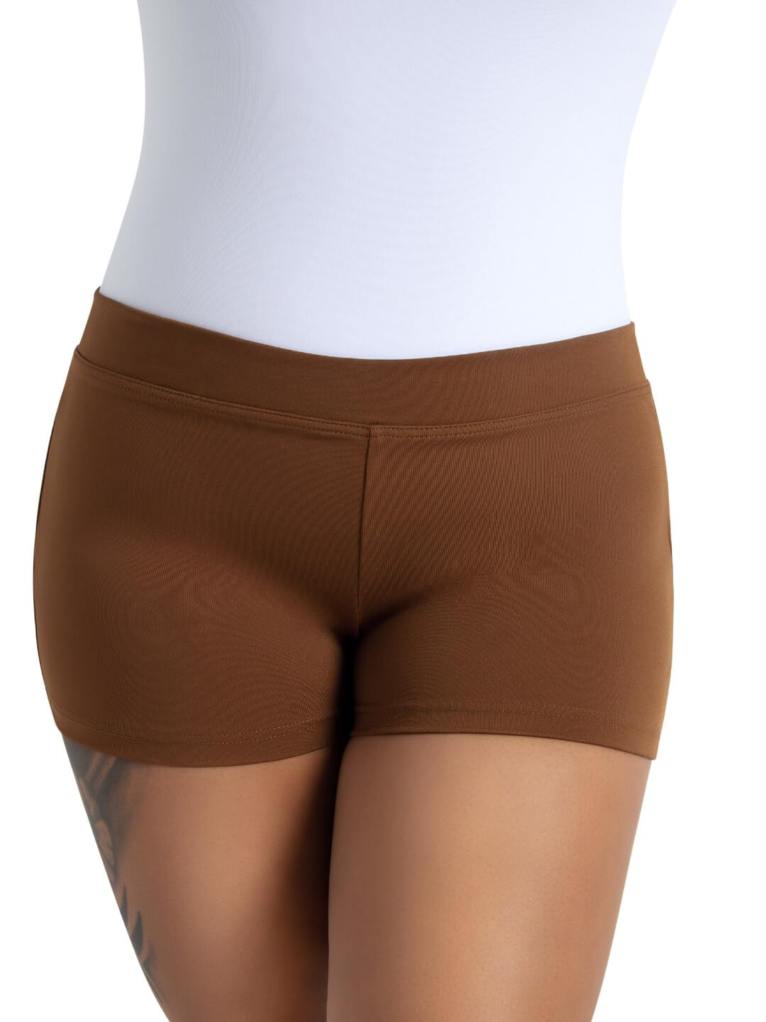 Photo 1 of Capezio Women's Boy Cut Low Rise Shorts, Brown