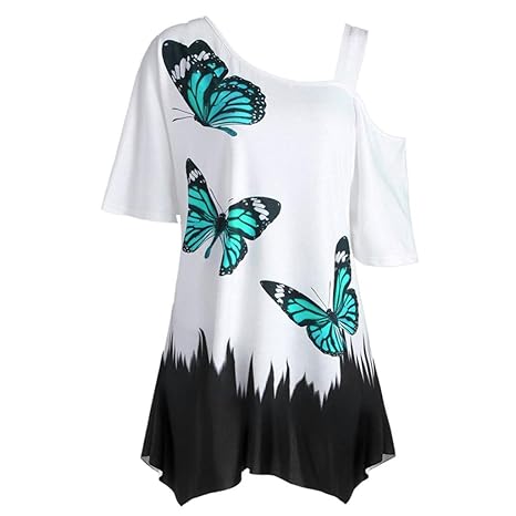 VEMOW Heißer Große Größe Frauen Damen Mädchen Sommer Schmetterling Druck T-Shirt Kurzarm Casual Tops Bluse