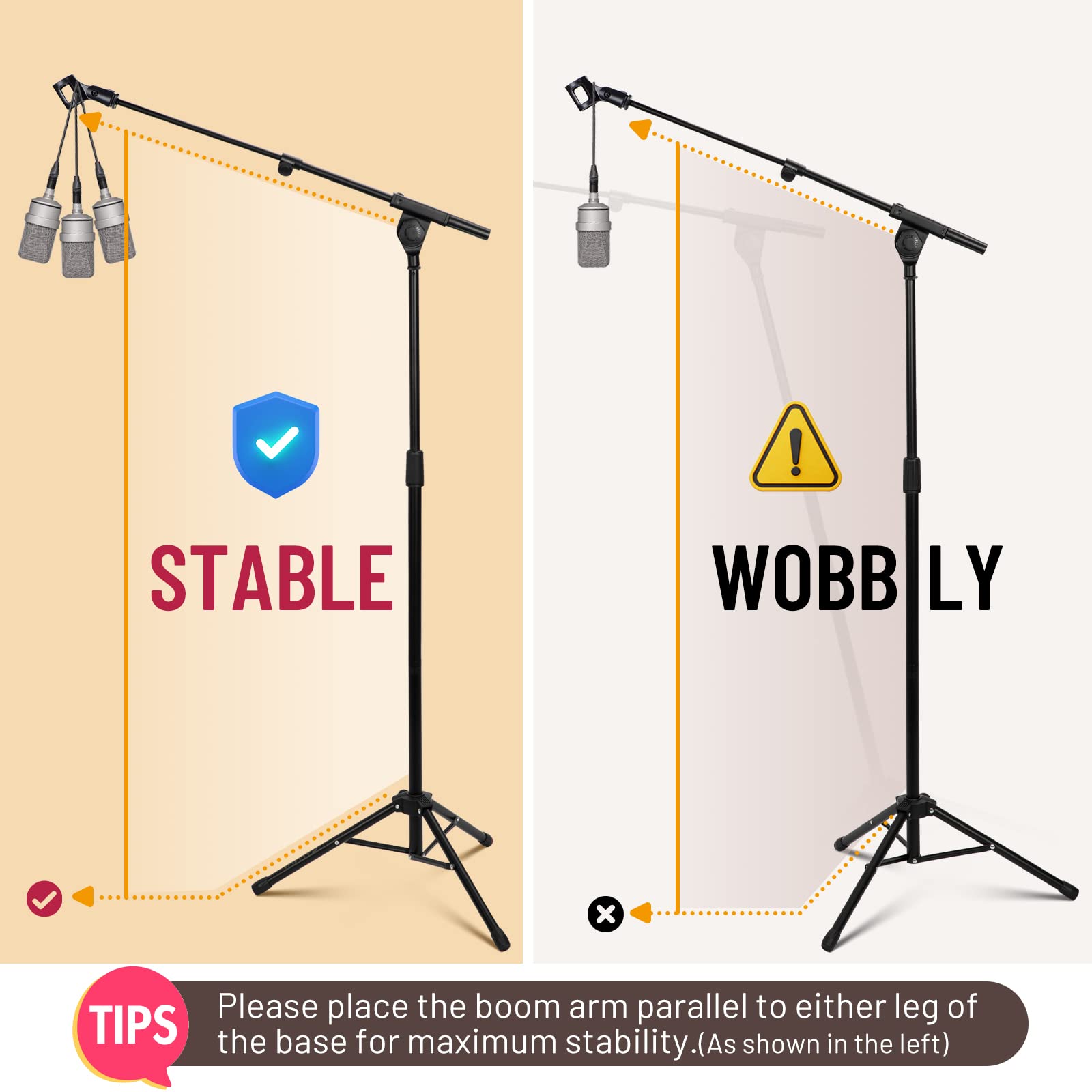 CAHAYA Tripod Microphone Stand Boom Arm Floor Mic Stand with Carrying Bag and 2 Mic Clips for Singing Performance Wedding Stage and Mic Mount CY0239