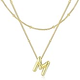 Bubble Letter Necklace for Women, 14k Gold Plated Initial Letter Pendant Necklace Personalized Jewelry A - Z 26 letters