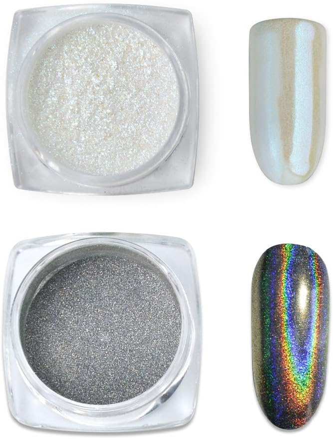 MEILINDS 2 Boxes Nail Art Neon Powder Chrome and Holographic Laser Rainbow Glitter Manicure Makeup Decoration Kit