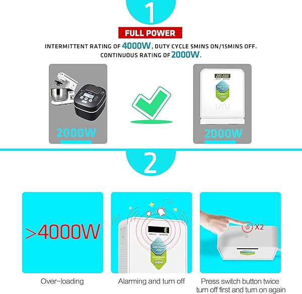 UMI 2000W STEP DOWN VOLTAGE 220V TO 110V CONVERTER, HEAVY DUTY POWER CONVERTER, POWER TRANSFORMER WITH AUTO MODE FOR LARGE CAPACITY EQUIPMENT, STEP DOWN 220V TO 110V – US TO EUROPE VOLTAGE CONVERTER