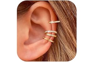 TOSGMY 14K Gold Plated Ear Cuff Earrings for Women Non Piercing 925 Sterling Silver Double Band Cubic Zirconia Ear Cuffs Hypoallergenic Clip On Cartilage Trendy Jewelry Gifts