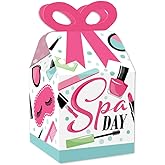 Big Dot of Happiness Spa Day - Square Favor Gift Boxes - Girls Makeup Party Bow Boxes - Set of 12