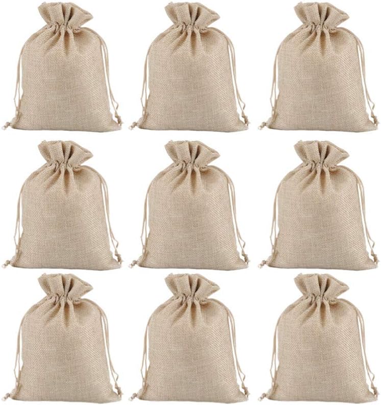 12Pcs Christmas Burlap Bags Dust-Proof Jewelry Candy Storage Bags Linen Breathable Pouch with Drawstring for New Year Festive(Beige,15 * 20cm)