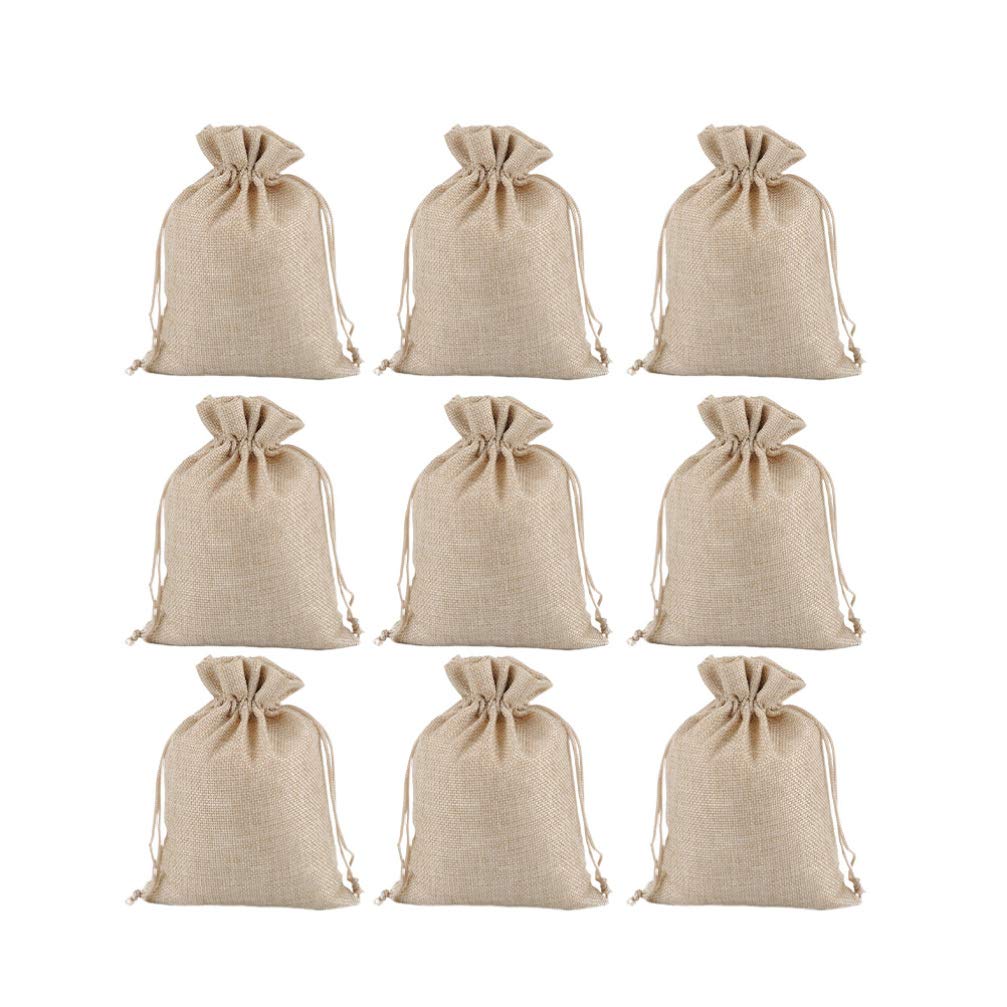 12Pcs Christmas Burlap Bags Dust-Proof Jewelry Candy Storage Bags Linen Breathable Pouch with Drawstring for New Year Festive(Beige,15 * 20cm)