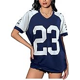 WDIRARA Women's Color Block V Neck Half Sleeve T-Shirt Basketball Jersey Tee Casual Streetwear Top