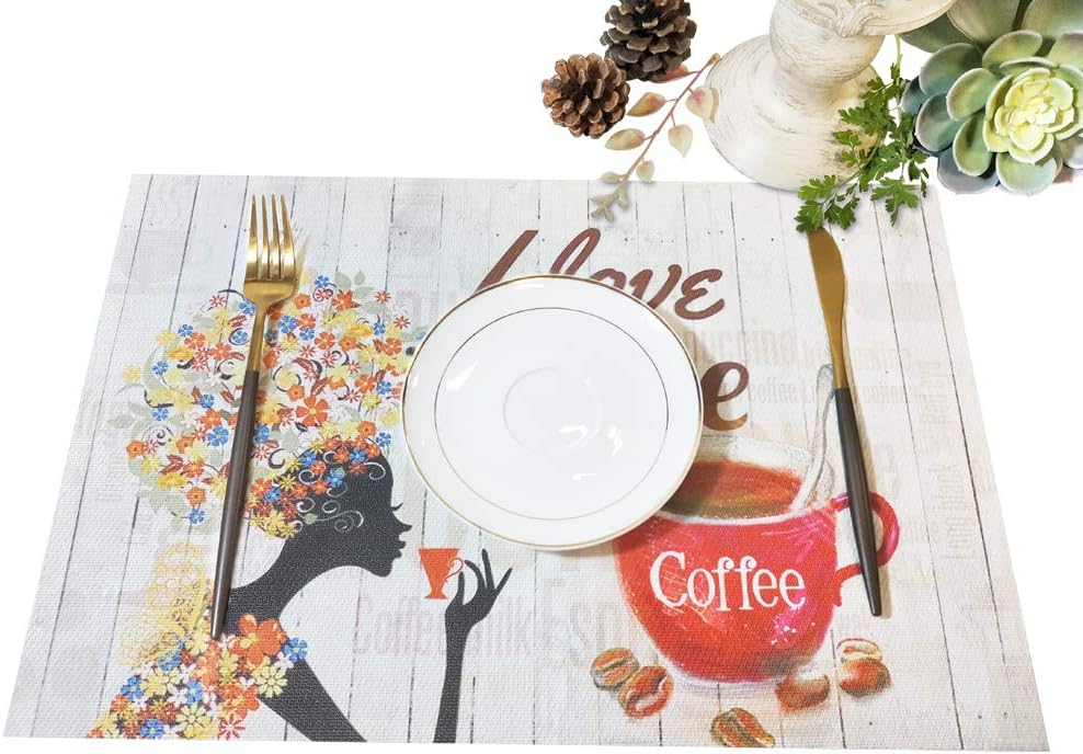 MMM HOME Placemats Set of 6 Heat Insulation Stain Resistant Placemat for Dining Table Durable Crossweave Woven Vinyl Kitchen Table Mats Placemat Washable Table Mats (Coffee)