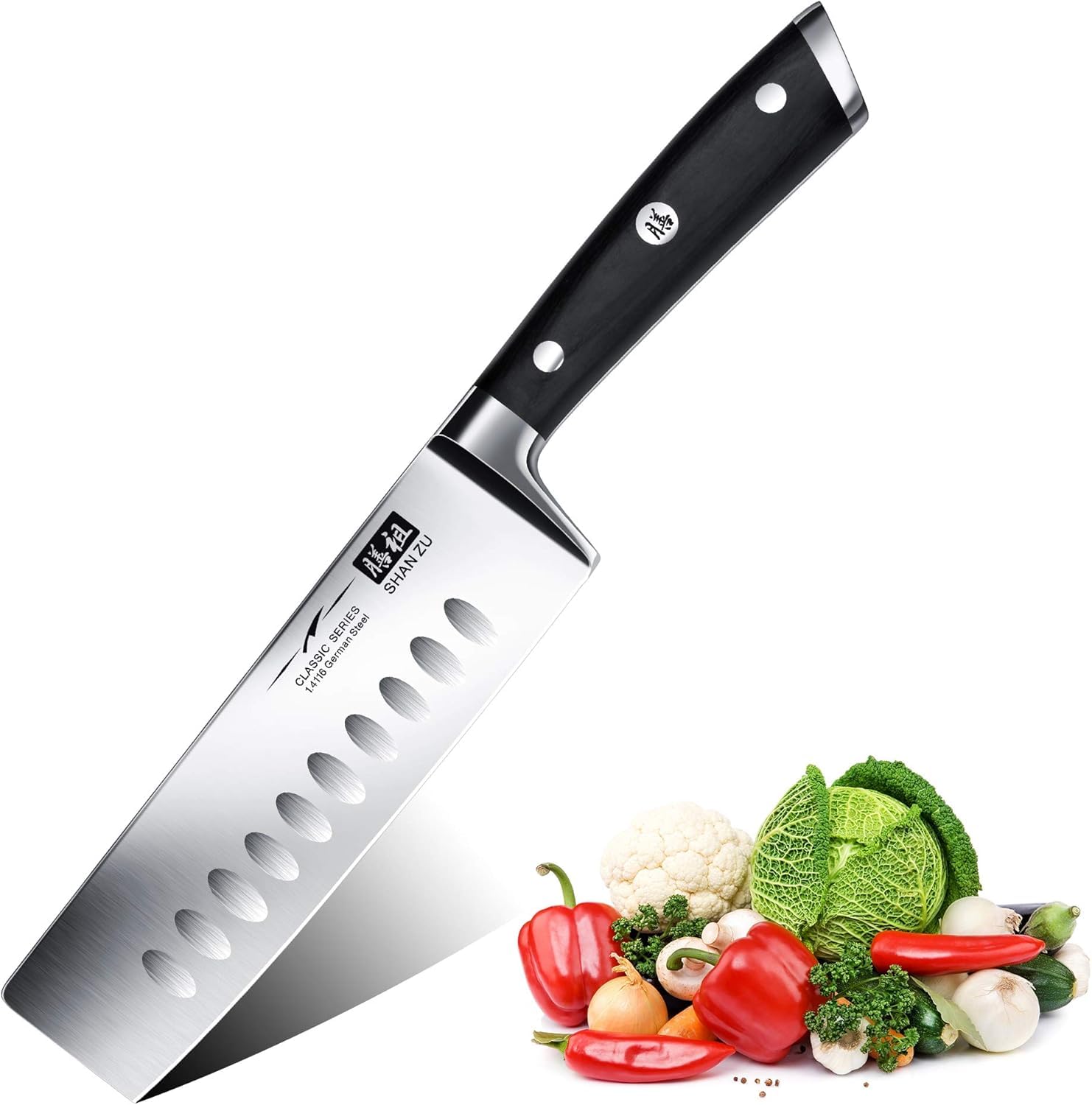 SHAN ZU Japanese Nakiri Knife 6.5 Inch - Ultra Sharp German Stainless Steel Vegetable Chopper Chef Knives - Ergonomic Handle, Professional Kitchen Knife, Gift Box Included