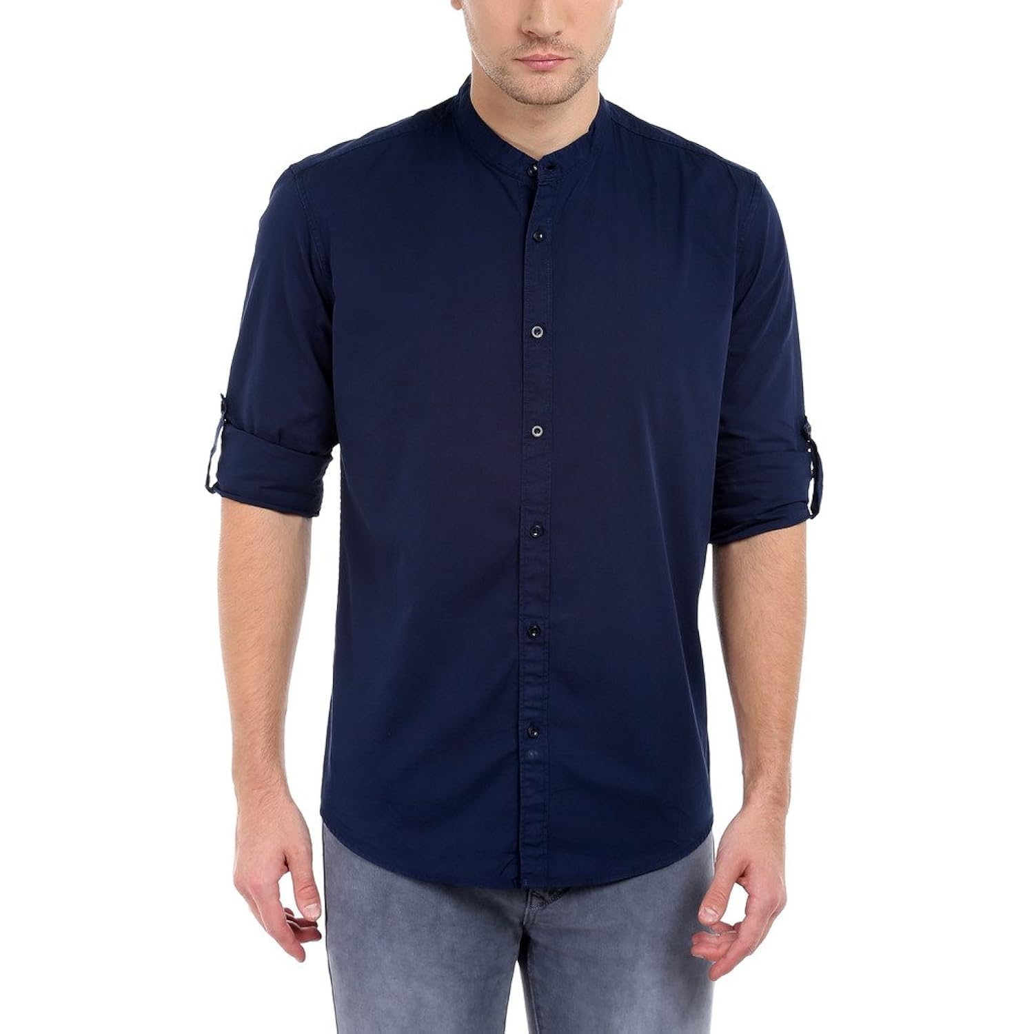 dennis lingo men's solid casual full sleeves navy blue cotton shirt