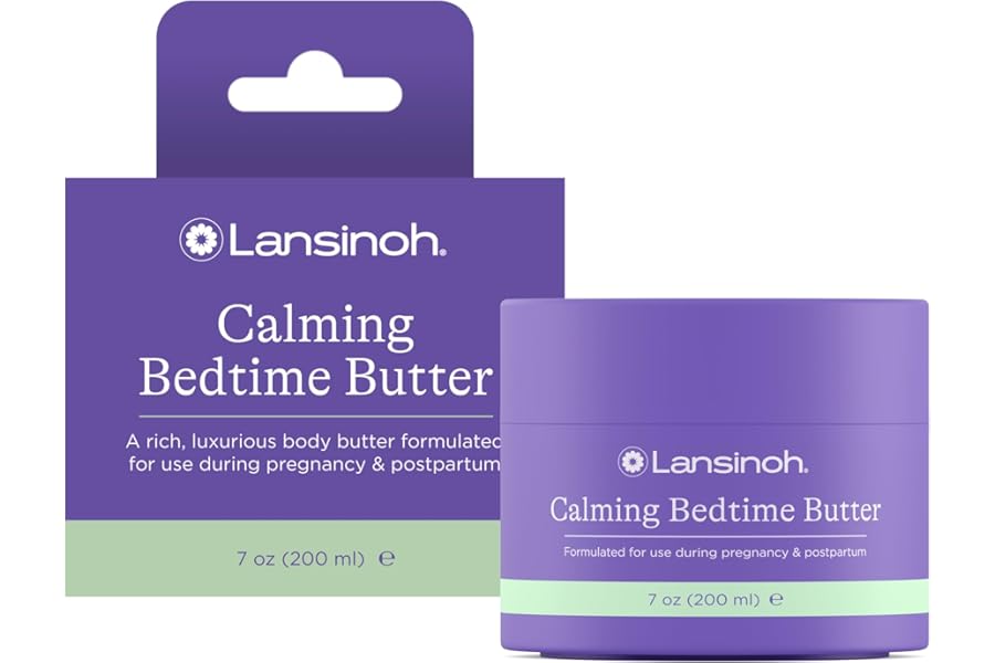 Lansinoh Magnesium Bedtime Butter Body Lotion for Pregnant Moms, Calm Magnesium Lotion for Aching Muscles, Lotion for Women & Soothing Massage, Promote Relaxation, Help Ease Cramps, 7 oz.