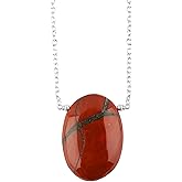 TGH Natural Oval Cabochon Pendant Necklace for Women - Healing Gemstone Crystal Jewelry - 16+2 Inch Silver Plated Adjustable Chain