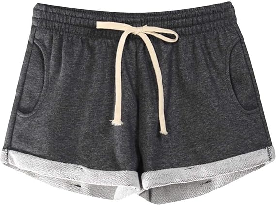 Amazon レディーススポーツ ハーフパンツ女性用純色ポケットスポーツパンツショートパンツへりを巻く レディース フィットネス 短パンツ 伸縮性 吸汗 速乾 ジョギング トランクス 柔らかい カジュアル 夏場に走る用 ランニング 体育通勤 ボトムス 可愛い ダークグレー