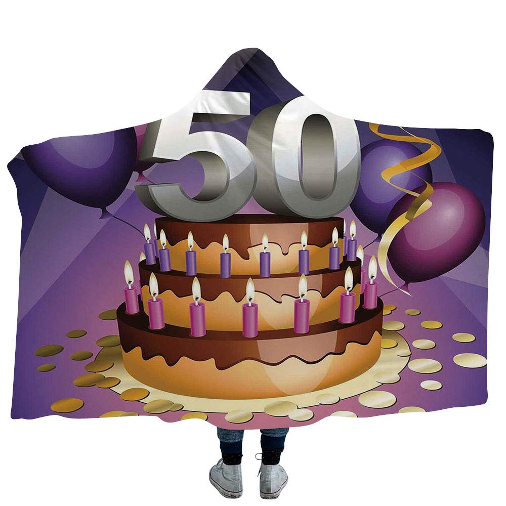 燃焼キャンドル フード付きブランケット 50 X ウェアラブル Hooded Blanket X 50 フラシ天 80インチ 60 クリームケーキ 50歳の誕生日デコレーション Multi 09 60インチ Blanket B07knp3wkl Hooded 大人用ブランケット チェリー付き チョコレートユミーデザート 大人