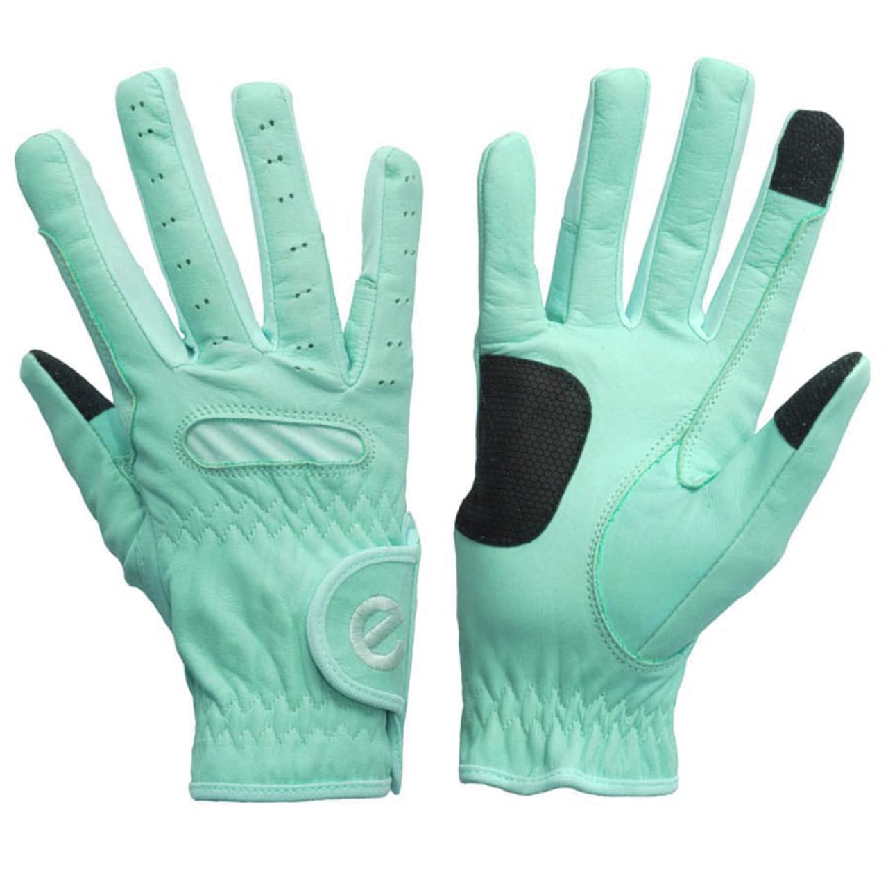 eGlove EQUEST GRIP PRO Leather Touchscreen Horse Riding Gloves (Mint Green, Large)