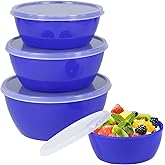 ATRDTO Set of 4 Plastic Prep Bowls with Lids，Microwave and Dishwasher Safe,Ideal for Baking, Prepping, Cooking and Serving Food (Dark Blue)