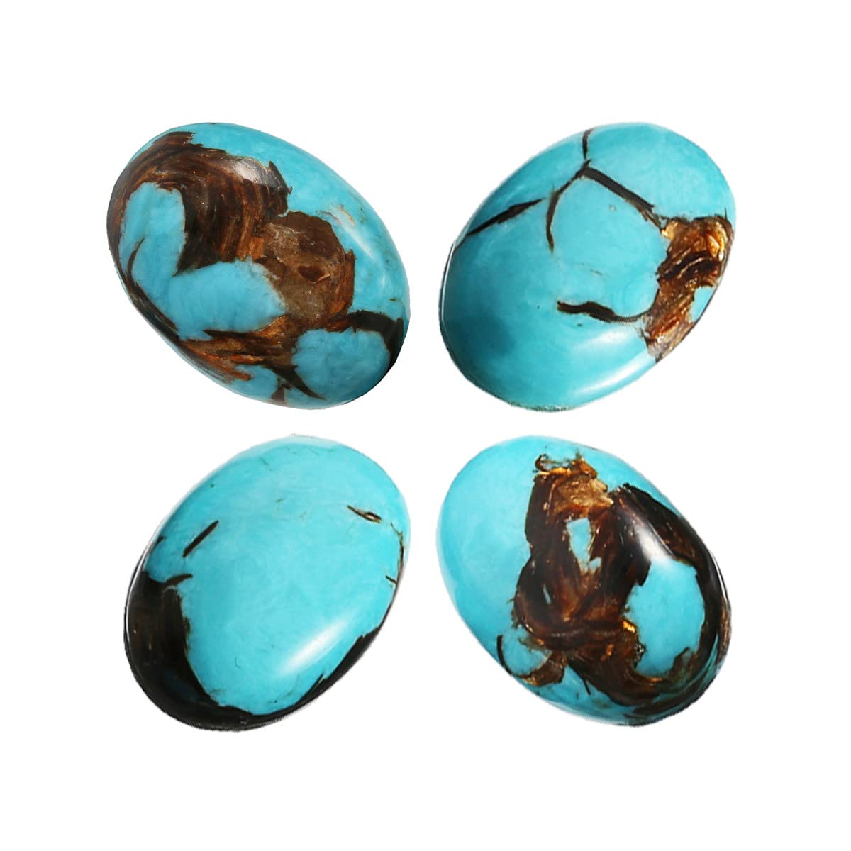 Nupuyai 4pcs Sky Blue Brown Oval Stone Flatback Cabochons for Jewelry Making DIY Charms, Sea Sediment Jasper, 18x25mm