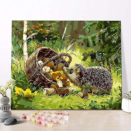 Hedgehog Paint By Numbers DIY Set For Adults, Acrylic Paints On Canvas 16x20 inch, 40x50cm. Beginner, Intermediate Kits With Brushes. Ideal Home Decor Art For Your Wall By All Heart PBN