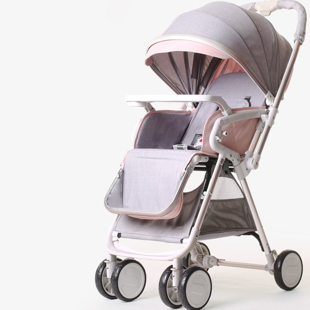 色 Jianxin B07f7qks58 高地の赤ちゃんのベビーカーは 座って 子供の赤ちゃん車を折り畳むために非常に軽いポータブルと簡単に横たわる Pink 両対面ベビーカー クーポン対象外