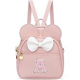 KKXIU Girls Initial Bowknot Cute Mini Backpack for Toddler, Travel Small Girl Backpacks, Personalized Birthday Gifts for Little Girls and Kids(A, Pink)