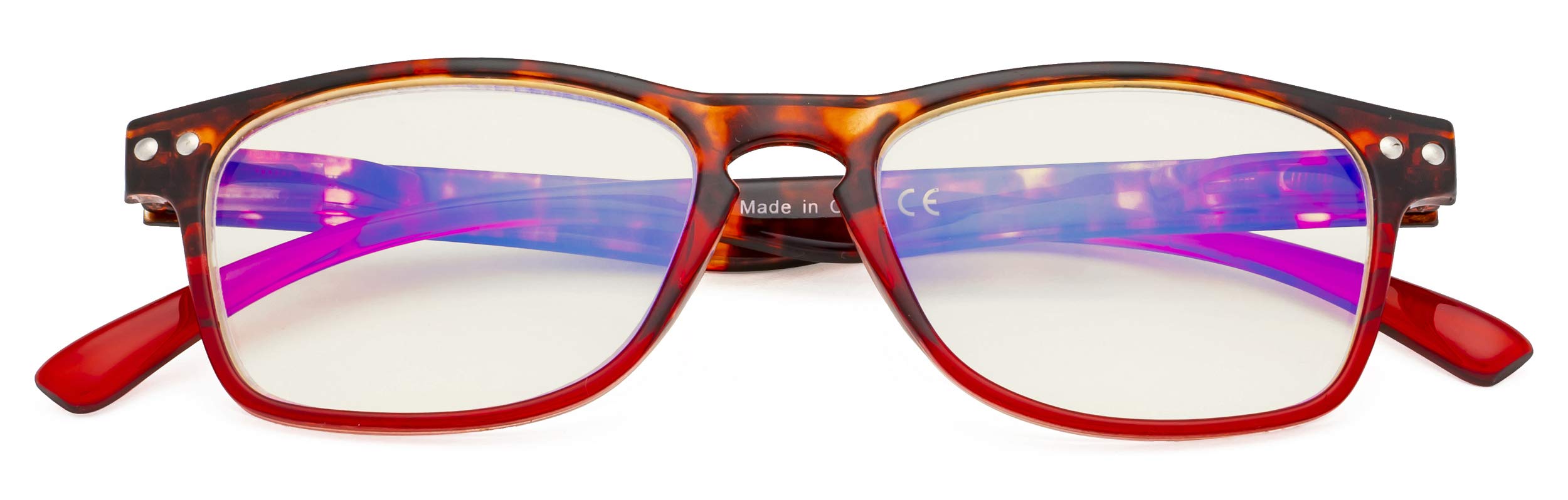 CessBlu Blue Light Filtering Glasses for Women Reading Digital Screen Blocking UV Rays Computer Eyeglasses (Tortoise Red) +2.0