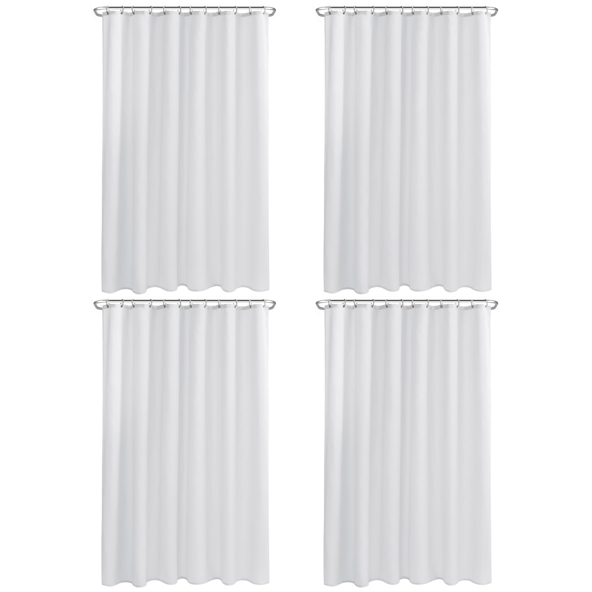 Nasitos Long Fabric Shower Curtain Liners 4 Pack - W72 x H78 - Water Resistant Cloth Shower Curtains for Bath Tub, Soft Hotel Quality, Machine Washable (White, 8 Separate Magnets Included) Image