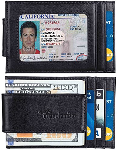 Travelambo Magnetic Money Clip Front Pocket Wallet Slim Minimalist Wallet RFID Blocking (napa black reinforced magnet)