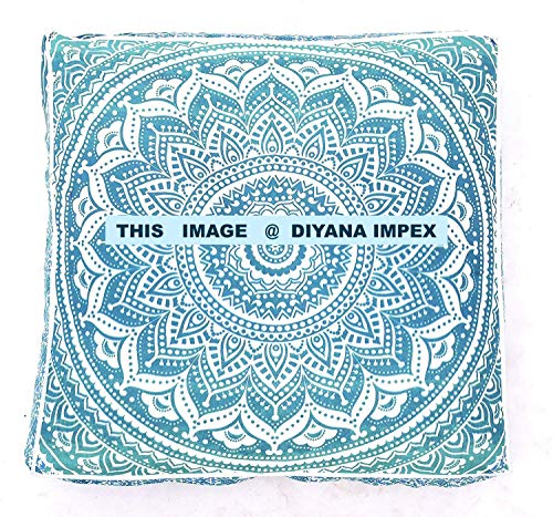 DIYANA IMPEX Ombre Mandala Large Floor Cushion Handmade Lounge Seating Ottoman Pillow Cover Indian Oversized Ottoman Pouf Square Pillow Floor Pillow Covers